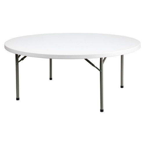 6-Foot Round Granite White Plastic Folding Table With Grey Metal