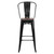 30" High Black Metal Barstool with Back and Wood Seat - Front view silo