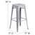 30" High Backless Silver Metal Indoor-Outdoor Barstool with Square Seat - Silo with dimensions - view-1