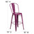 30" High Purple Metal Indoor-Outdoor Barstool with Back - silo with dimensions - view-1