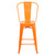 24" High Orange Metal Indoor-Outdoor Counter Height Stool with Removable Back - front view silo