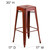 30" High Backless Distressed Kelly Red Metal Indoor-Outdoor Barstool - Dimensions