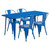 Commercial Grade 31.5" x 63" Rectangular Blue Metal Indoor-Outdoor Table Set with 4 Stack Chairs