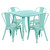 Commercial Grade 32" Square Mint Green Metal Indoor-Outdoor Table Set with 4 Stack Chairs