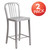2 Pack 24" High Silver Metal Indoor-Outdoor Counter Height Stool with Vertical Slat Back - 2 Pack Logo - view-3