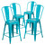 4 Pack 24" High Crystal Teal-Blue Metal Indoor-Outdoor Counter Height Stool with Back - Front Facing Pack Silo Image