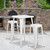 23.75” Square White Metal Indoor-Outdoor Bar Table Set with 2 Square Seat Backless Stools