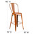 4 Pack 30" High Distressed Orange Metal Indoor-Outdoor Barstool with Back - Dimensions Silo Image