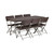 5.62 Foot Brown Rattan Indoor Outdoor Plastic Folding Table Set with 6 Chairs - view-0