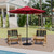 Red 9 FT Round Umbrella with Crank and Tilt Function and Standing Umbrella Base - Lifestyle Image