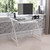 Clear Tempered Glass Computer Desk with White Pull-Out Keyboard Tray and White Crisscross Frame - view-0