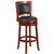 30'' High Dark Cherry Wood Barstool with Open Panel Back and Walnut LeatherSoft Swivel Seat