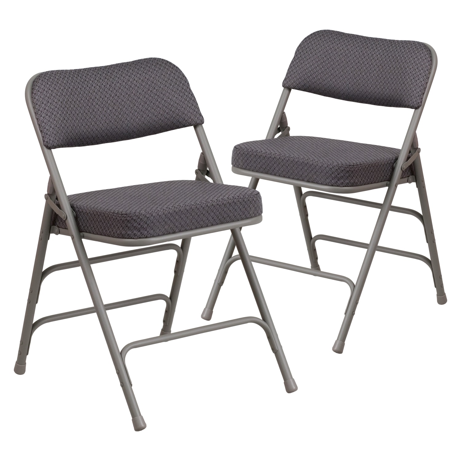 2 Pack HERCULES Series Premium Curved Triple Braced & Double Hinged Gray Fabric Gray Metal Folding Chair