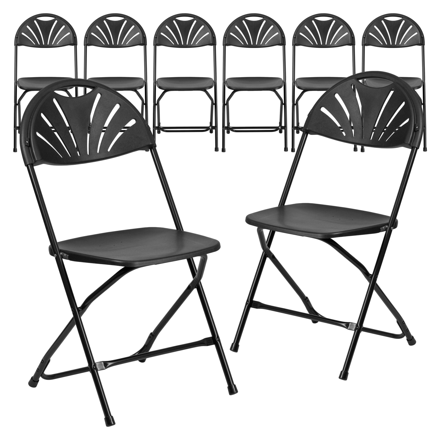 8 Pack Hercules  Black Plastic Fan Back Folding Chair