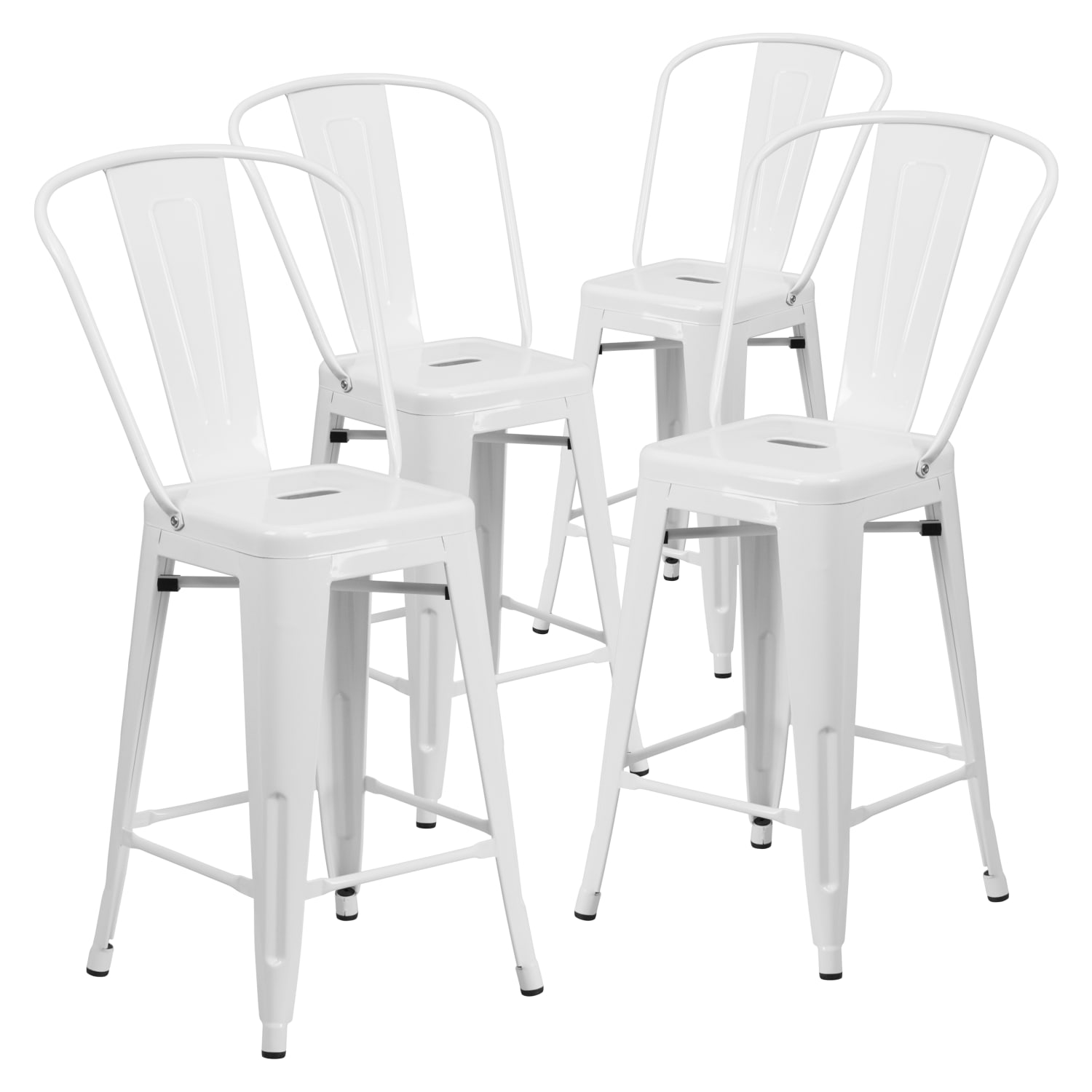 4 Pack 24” High White Metal Indoor-Outdoor Counter Height Stool with Removable Back