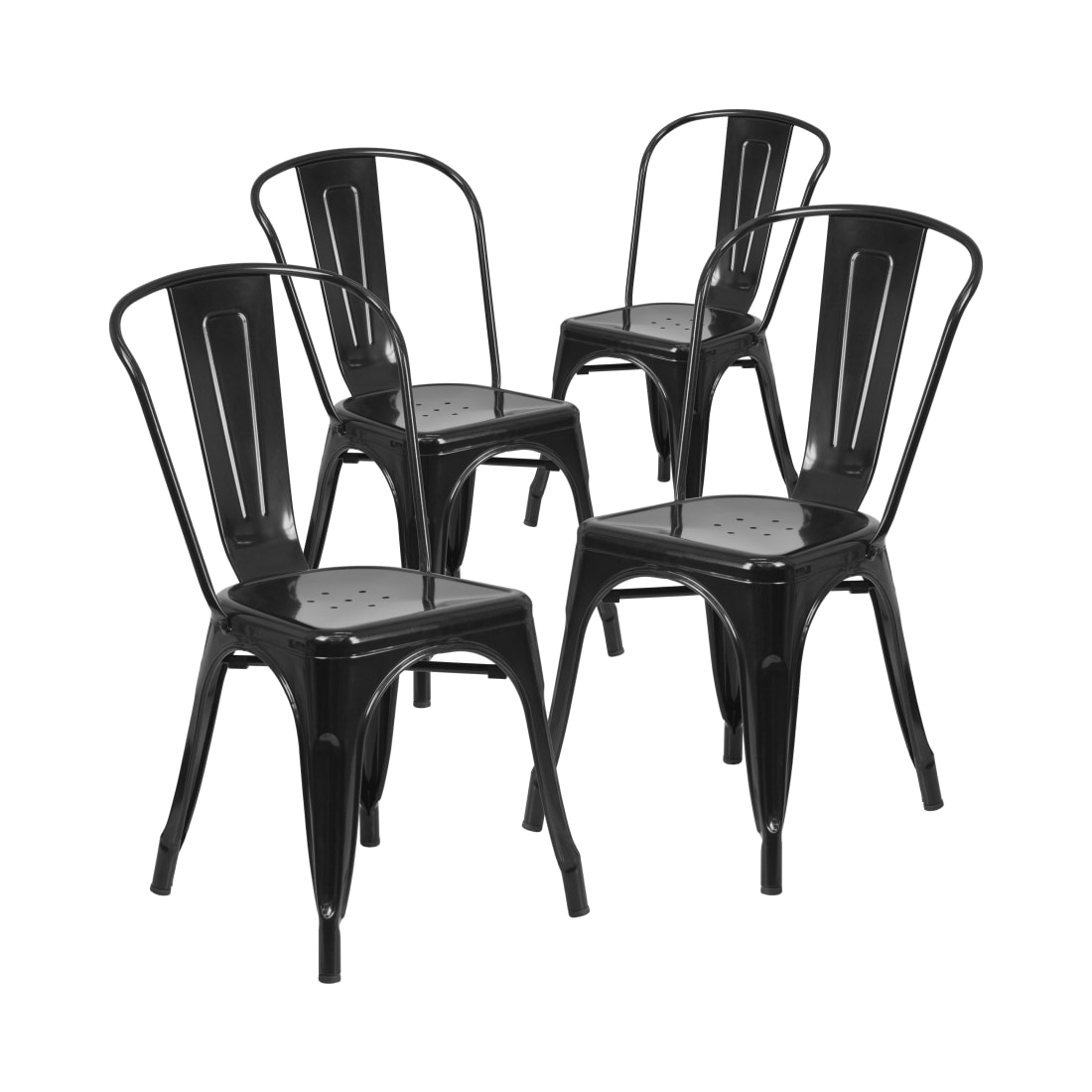 4 Pack Black Metal Indoor-Outdoor Stackable Chair