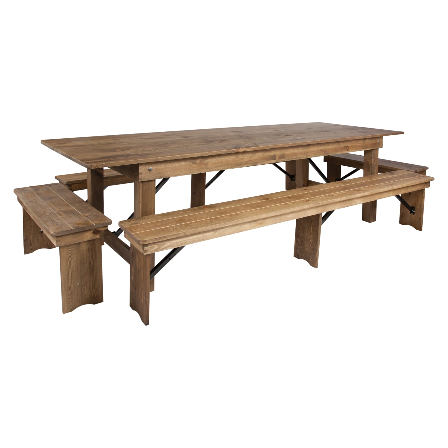 HERCULES Series 9' x 40” Antique Rustic Folding Farm Table and Four Bench Set