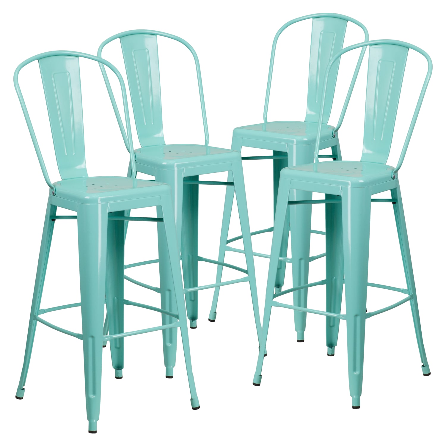 4 Pack 30” High Mint Green Metal Indoor-Outdoor Barstool with Back