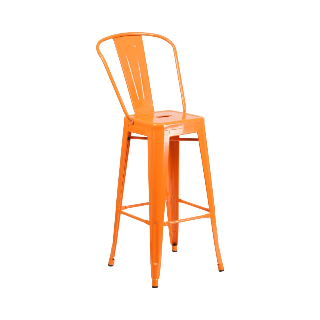 30” High Orange Metal Indoor-Outdoor Barstool with Removable Back