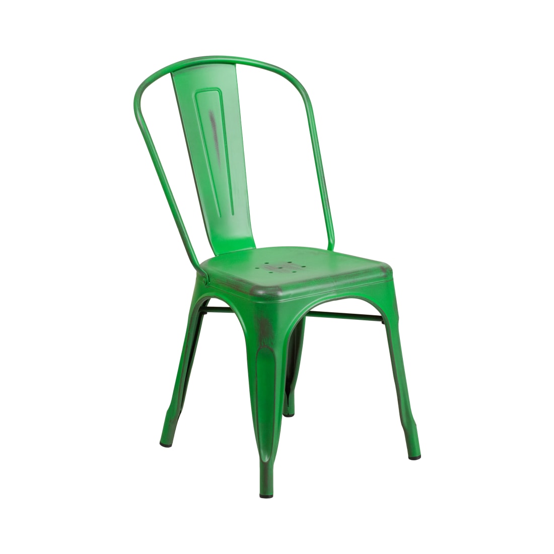 Distressed Green Metal Indoor-Outdoor Stackable Chair