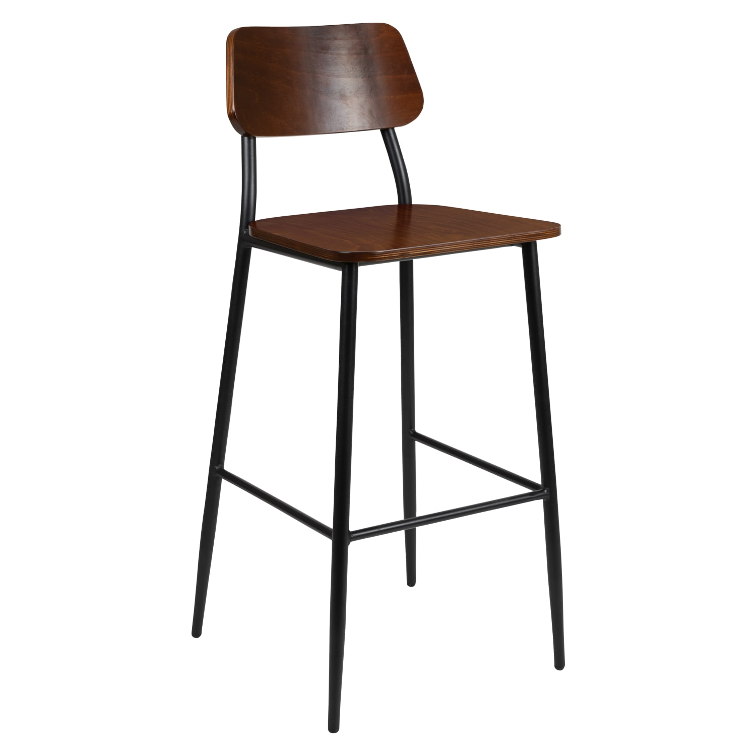 Industrial Barstool with Gunmetal Steel Frame and Rustic Wood Seat