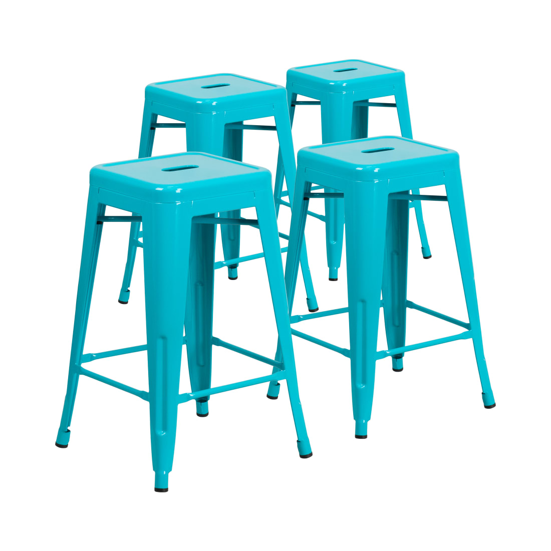 4 Pack 24” High Backless Crystal Teal-Blue Indoor-Outdoor Counter Height Stool