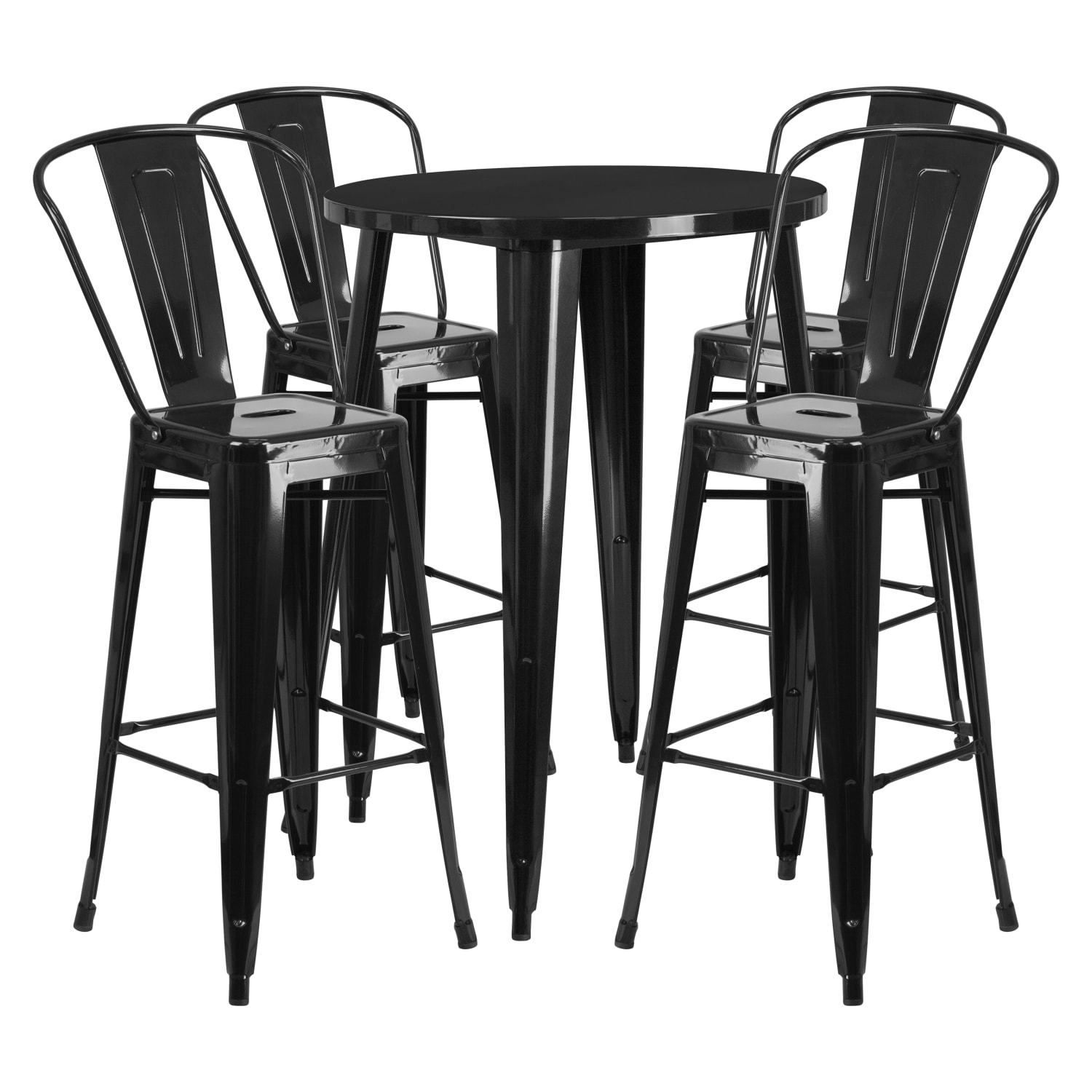 30” Round Black Metal Indoor-Outdoor Bar Table Set with 4 Cafe Stools