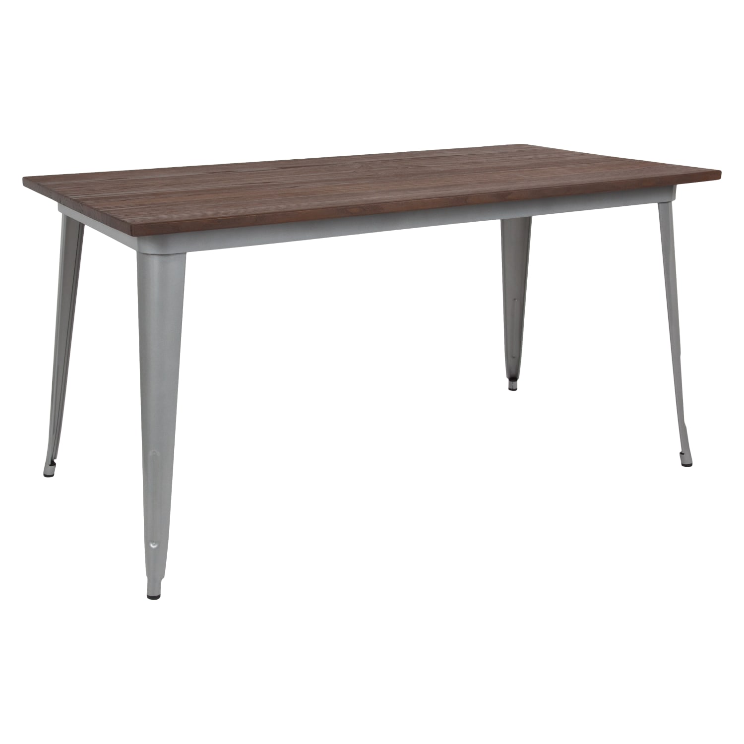 30.25” x 60” Rectangular Silver Metal Indoor Table with Walnut Rustic Wood Top