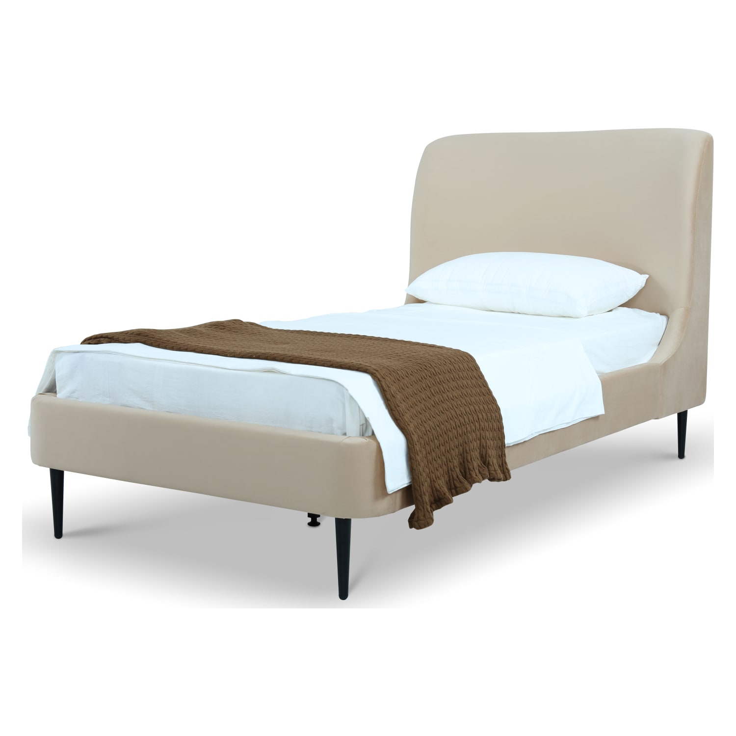 Heather Velvet Twin Bed in Taupe with Black Legs