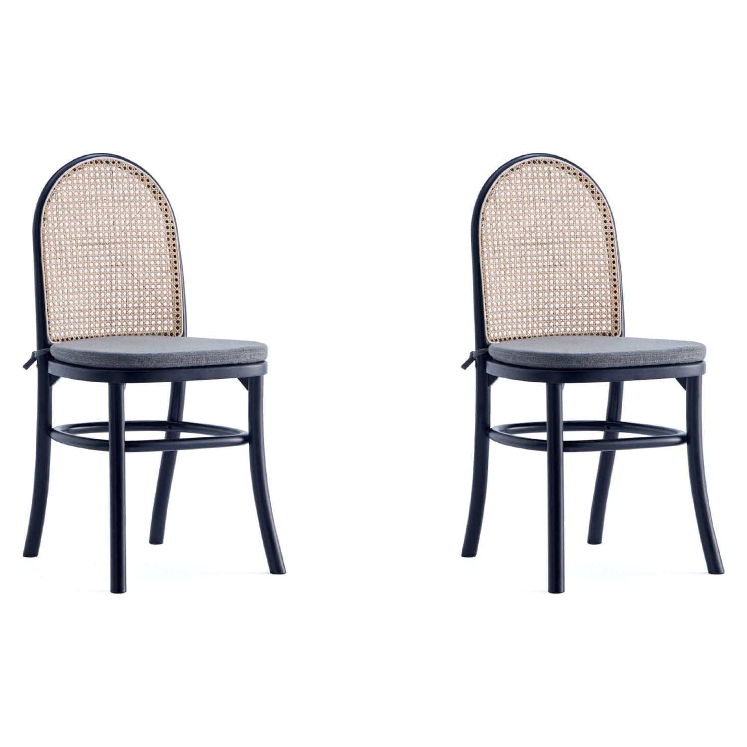 Paragon Dining Chair 1.0 with Gray Cushions in Black and Cane - Set of 2
