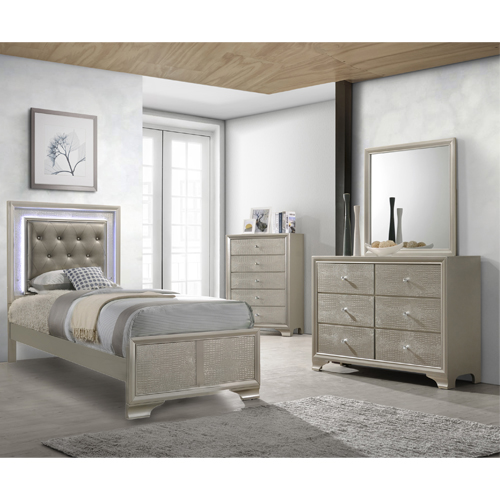 Glitz and Glam Youth Bedroom - Twin Bed, Dresser & Mirror
