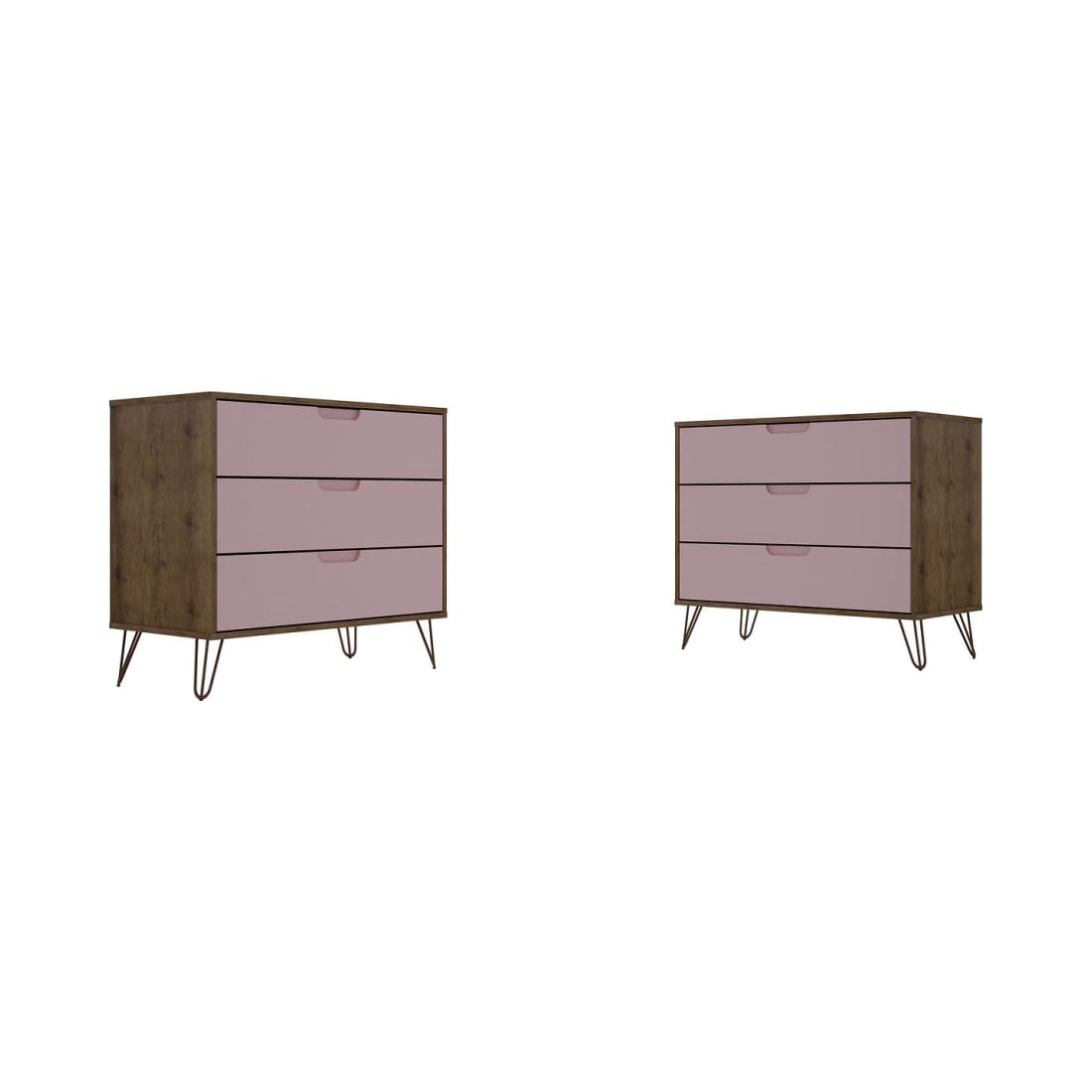 Rockefeller 3-Drawer Nature and Rose Pink Dresser (Set of 2)