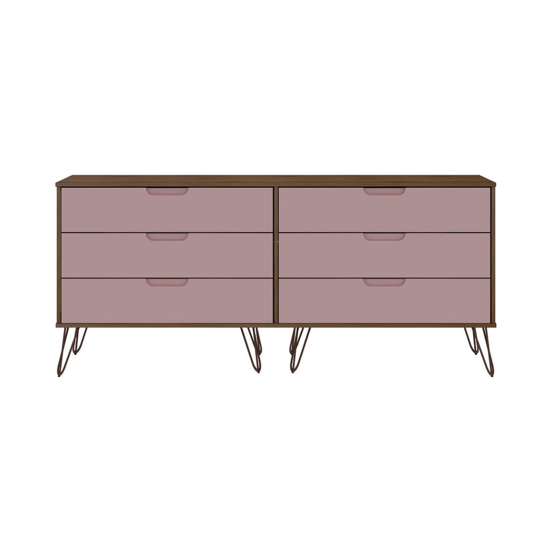 Rockefeller 6-Drawer Double Low Dresser in Native and Rose Pink