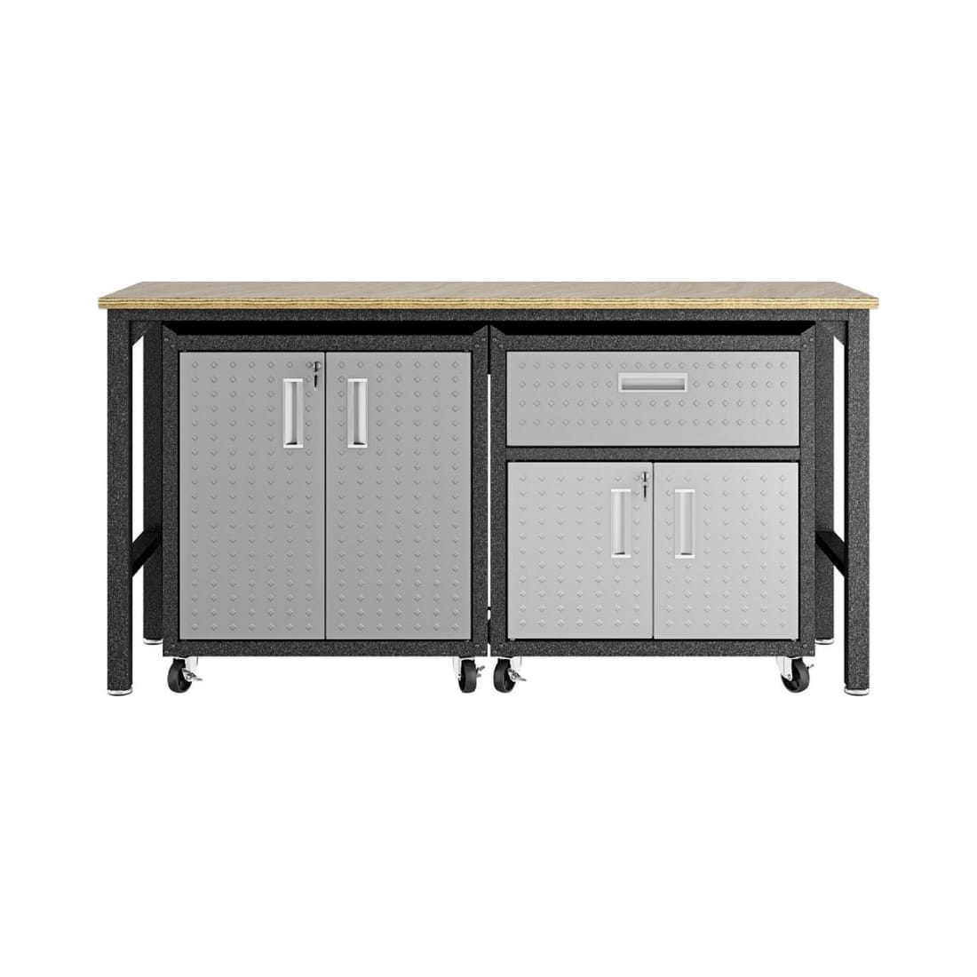 Fortress 3-Piece Mobile Space-Saving Garage Cabinet and Worktable 2.0 in Gray