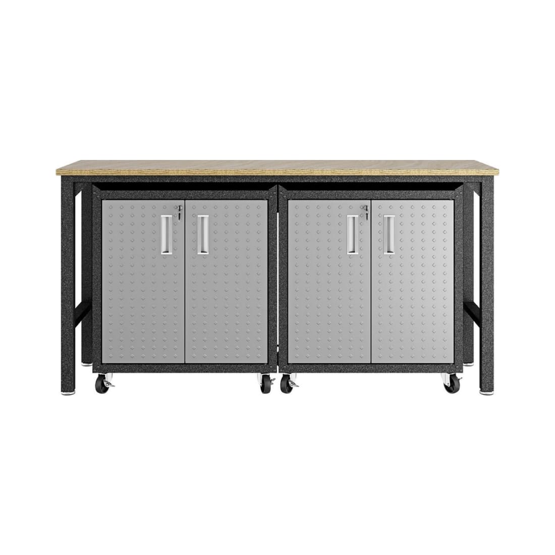 Fortress 3-Piece Mobile Space-Saving Garage Cabinet and Worktable 1.0 in Gray