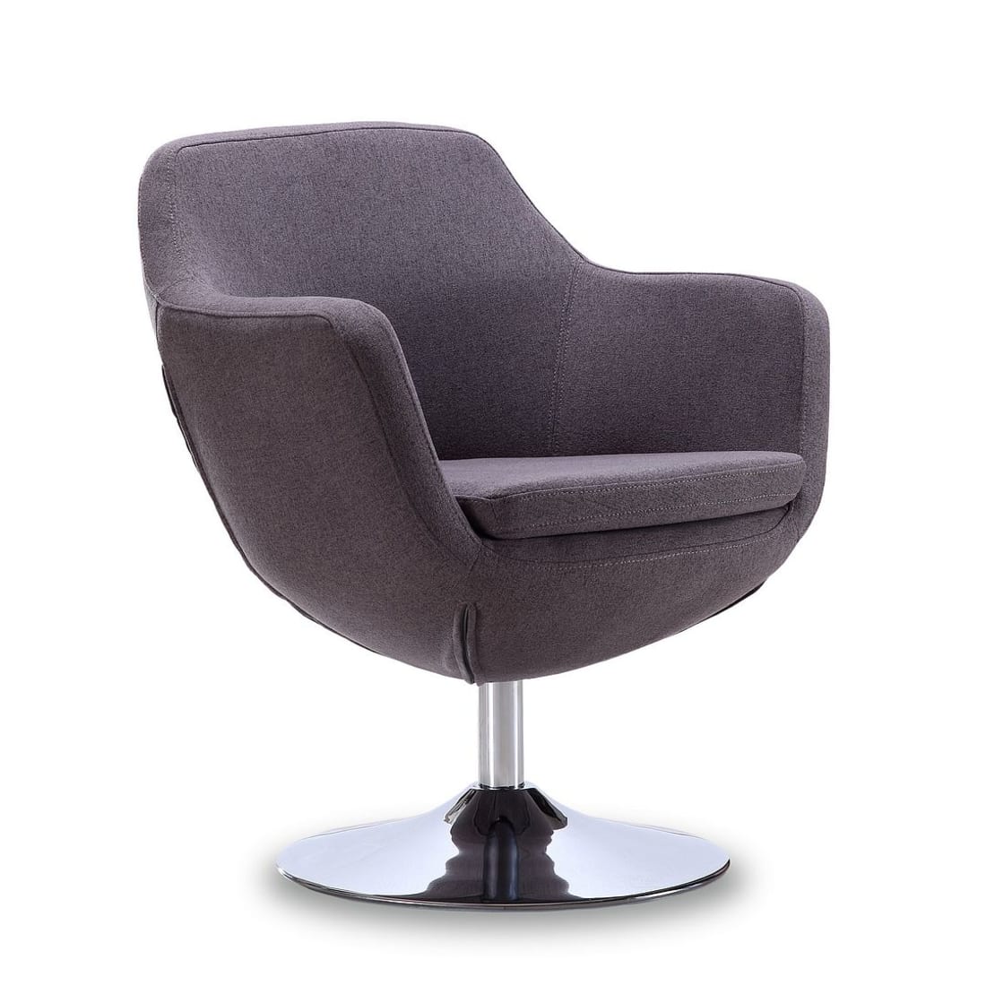 Caisson Swivel Accent Chair in Gray and Polished Chrome