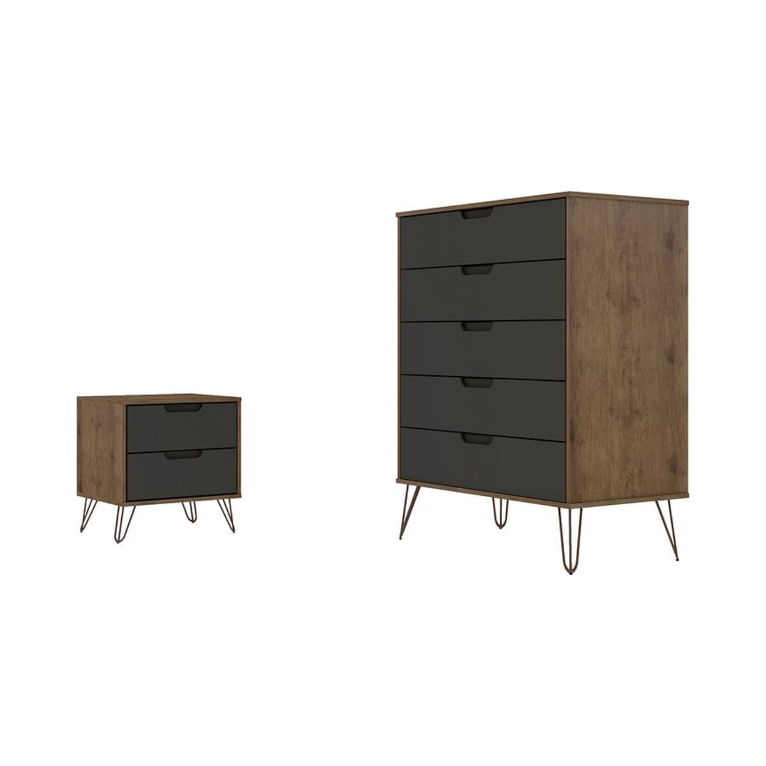 Rockefeller Nature and Texture Gray 5-Drawer Dresser and 2-Drawer Nightstand Set