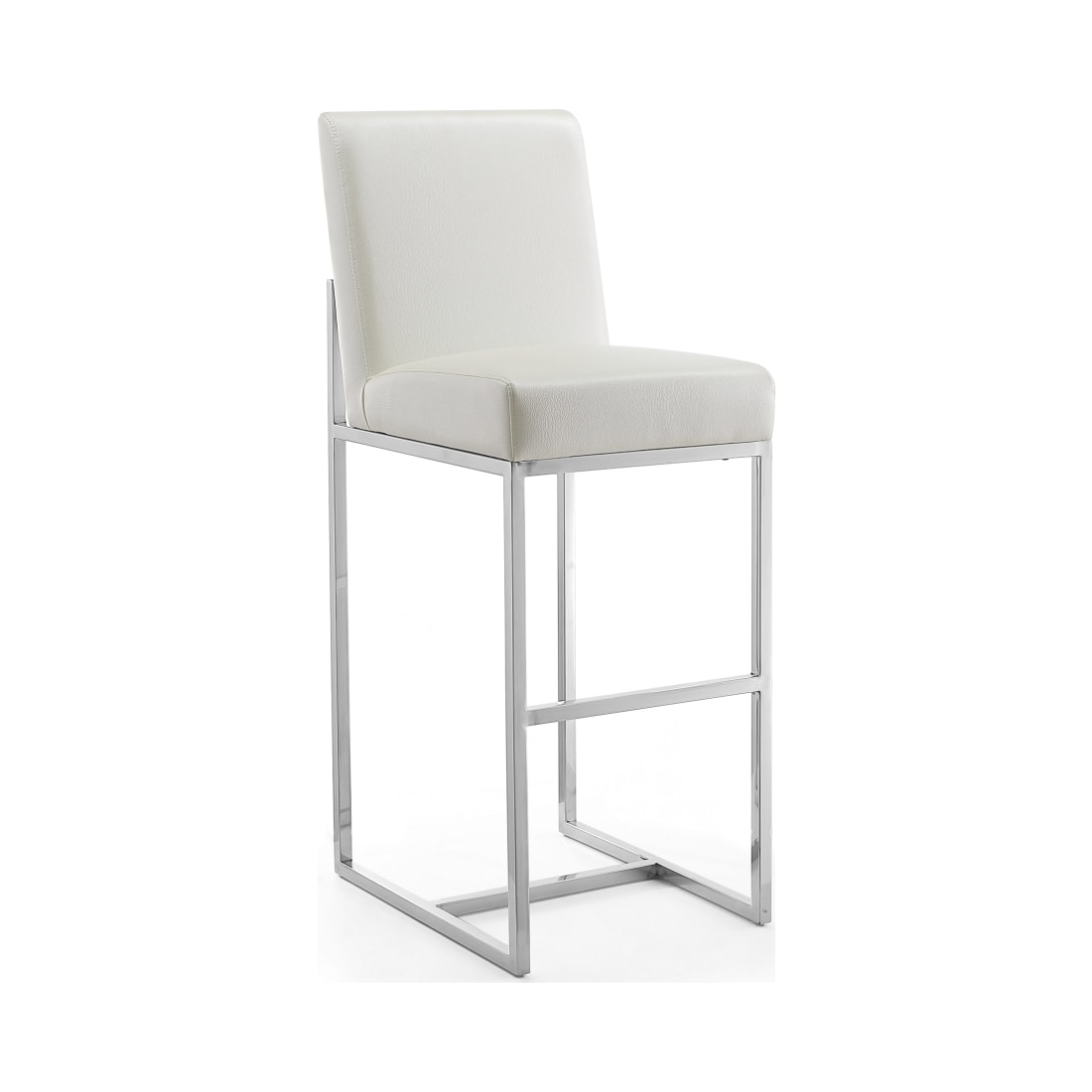 Element 29” Faux Leather Bar Stool in Pearl White and Polished Chrome