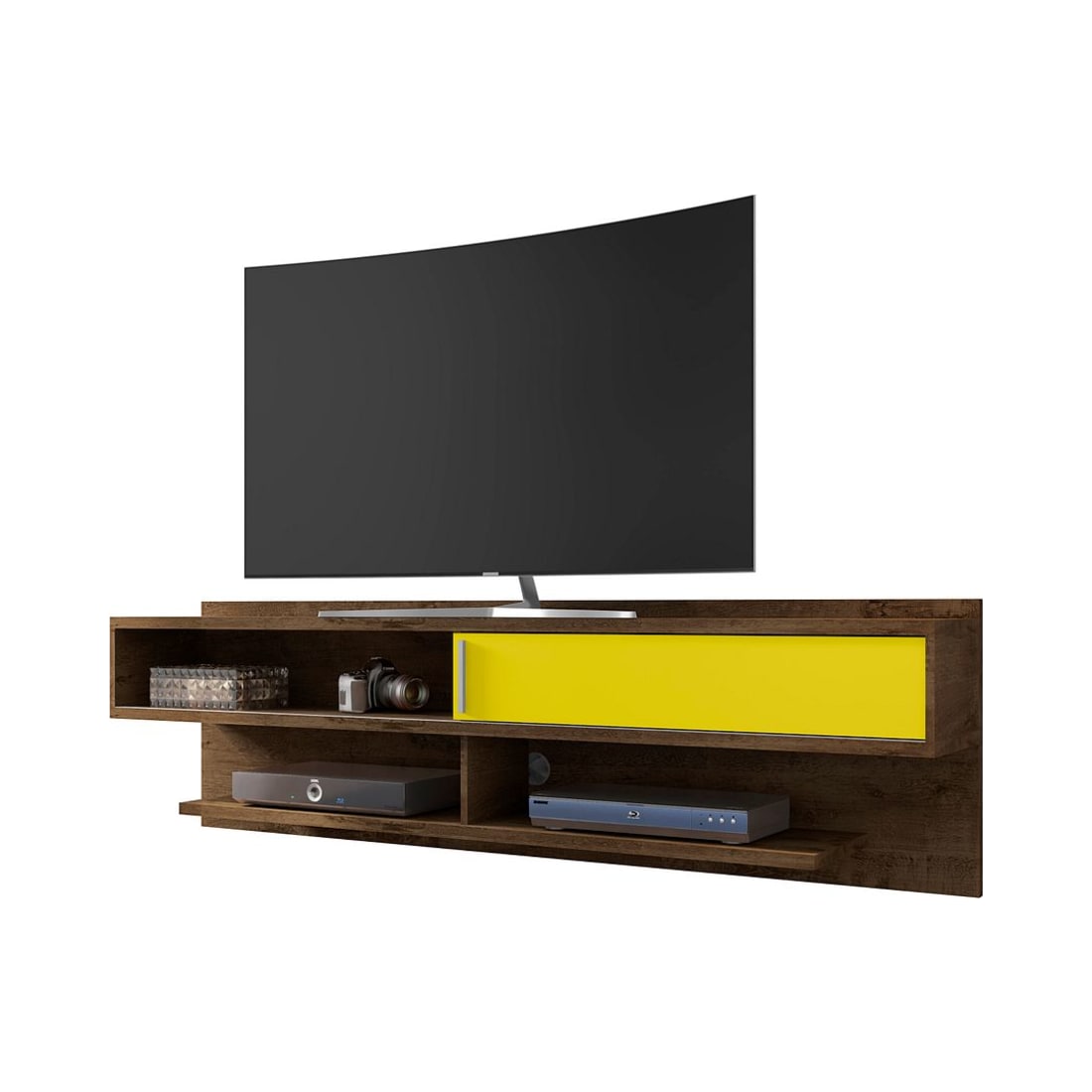 Astor 70.86” Floating Entertainment Center in Rustic Brown and Yellow