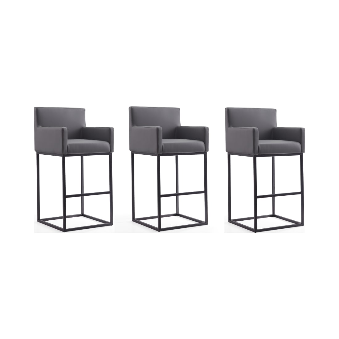 Ambassador Barstool in Gray and Black (Set of 3)