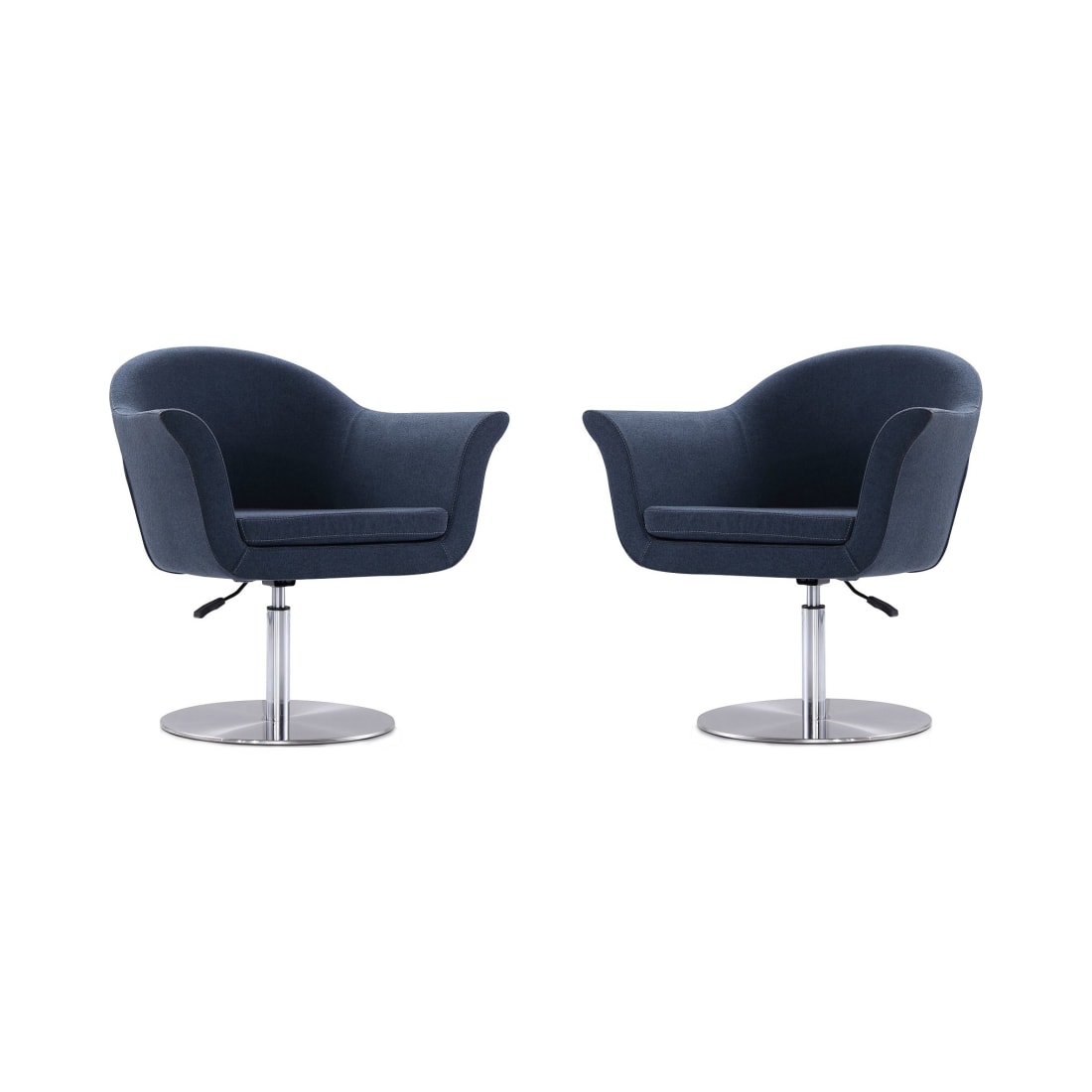 Voyager Swivel Adjustable Accent Chair in Smokey Blue and Brushed Metal (Set of 2)
