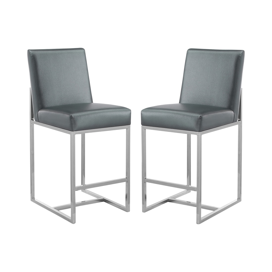 Element 24” Faux Leather Counter Stool in Graphite and Polished Chrome (Set of 2)