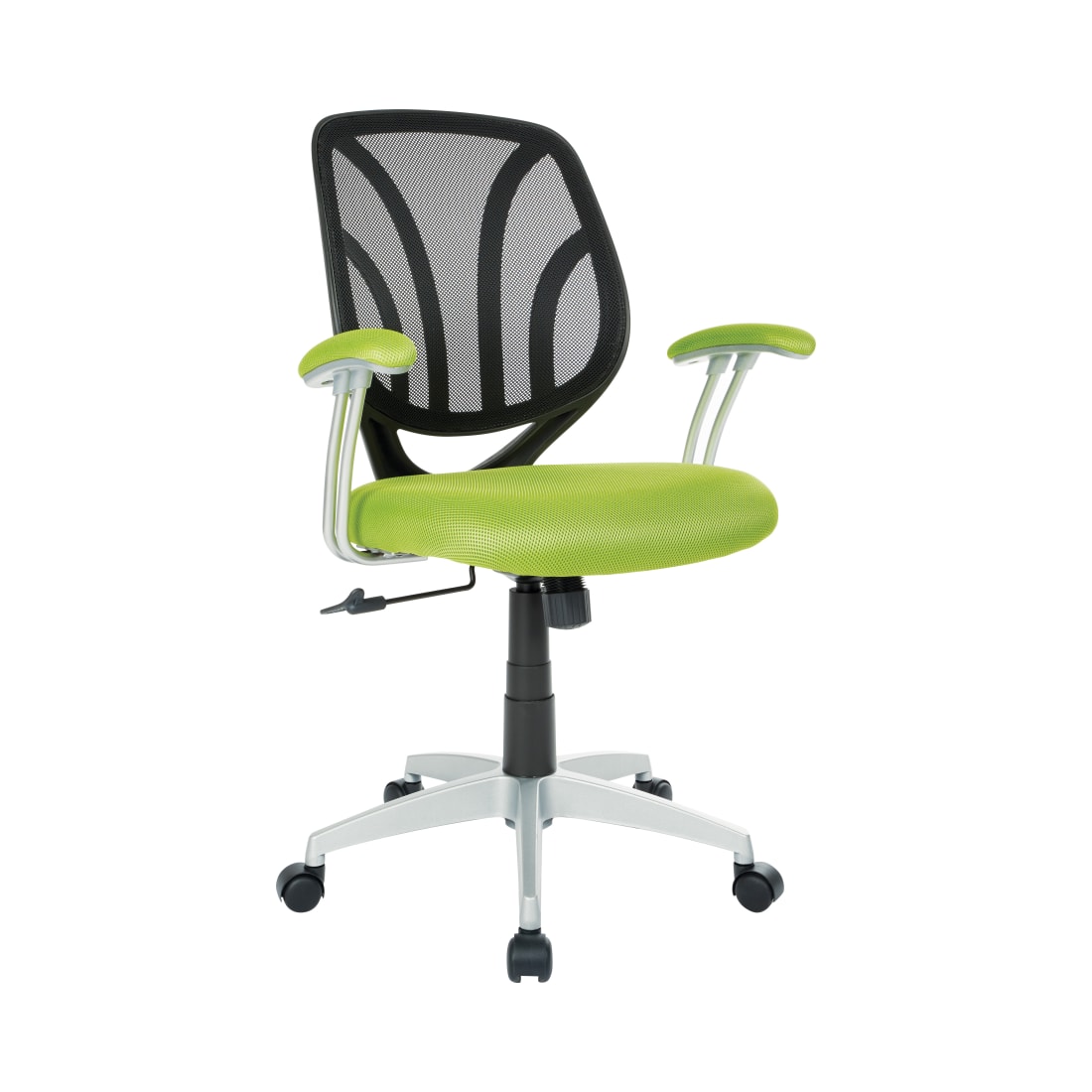 Screen Back Chair with Green Mesh Fabric and Silver Coated Arms and Base