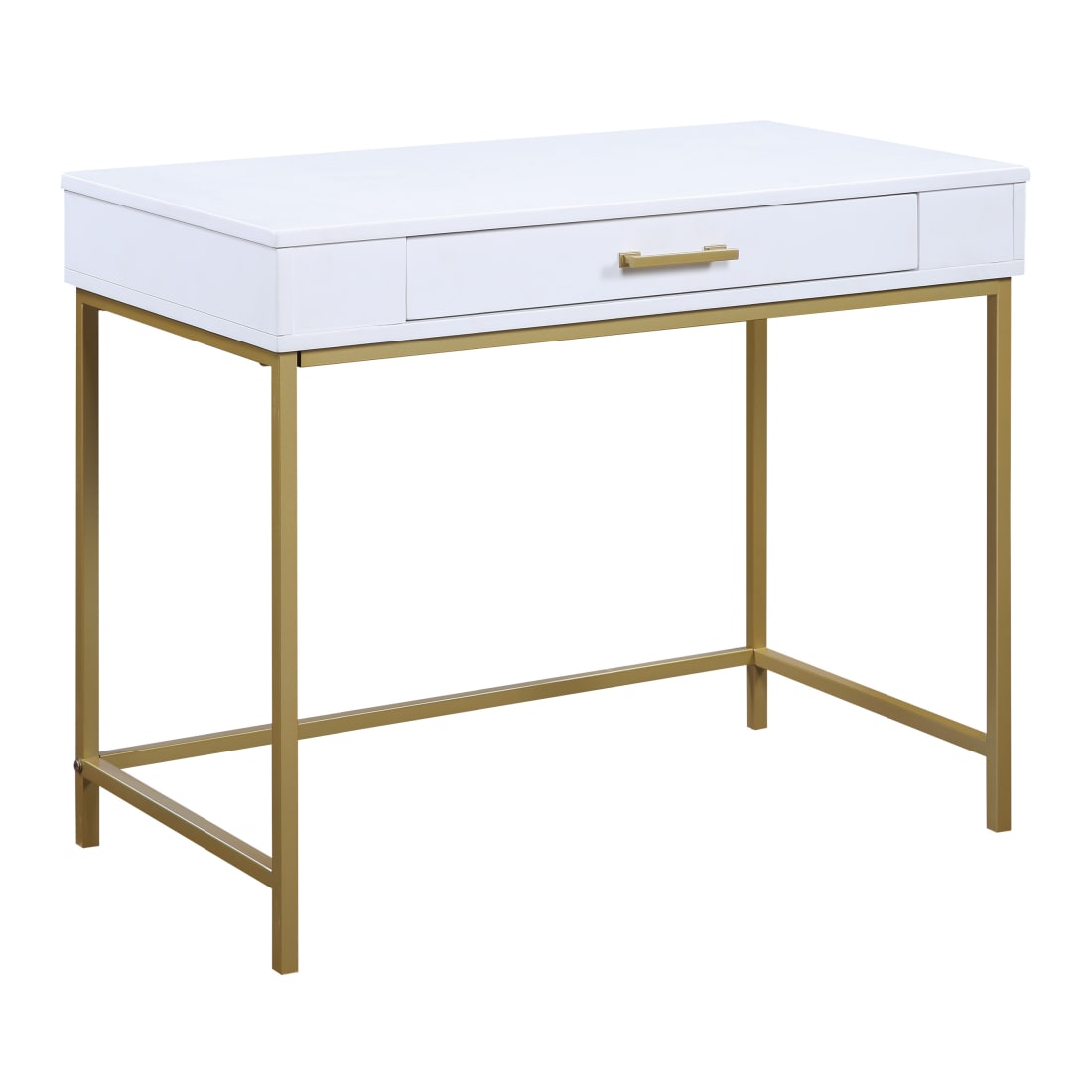 Modern Life Desk in White Finish With Gold Metal Legs