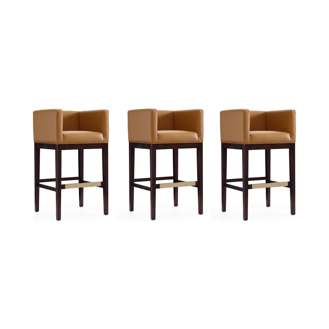 Kingsley Barstool in Camel and Dark Walnut (Set of 3)