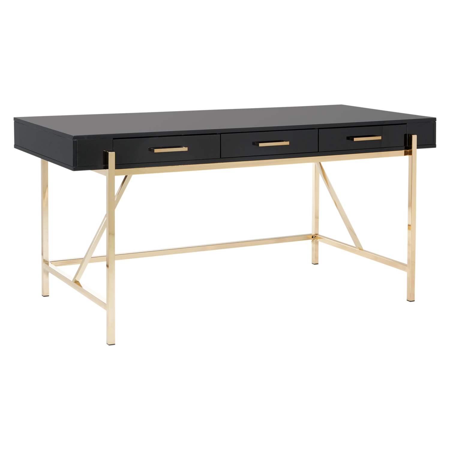 Broadway Desk with Black Gloss Finish and Gold Frame