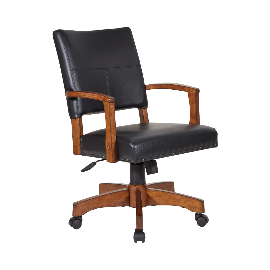 Deluxe Wood Bankers Chair in Black Faux Leather