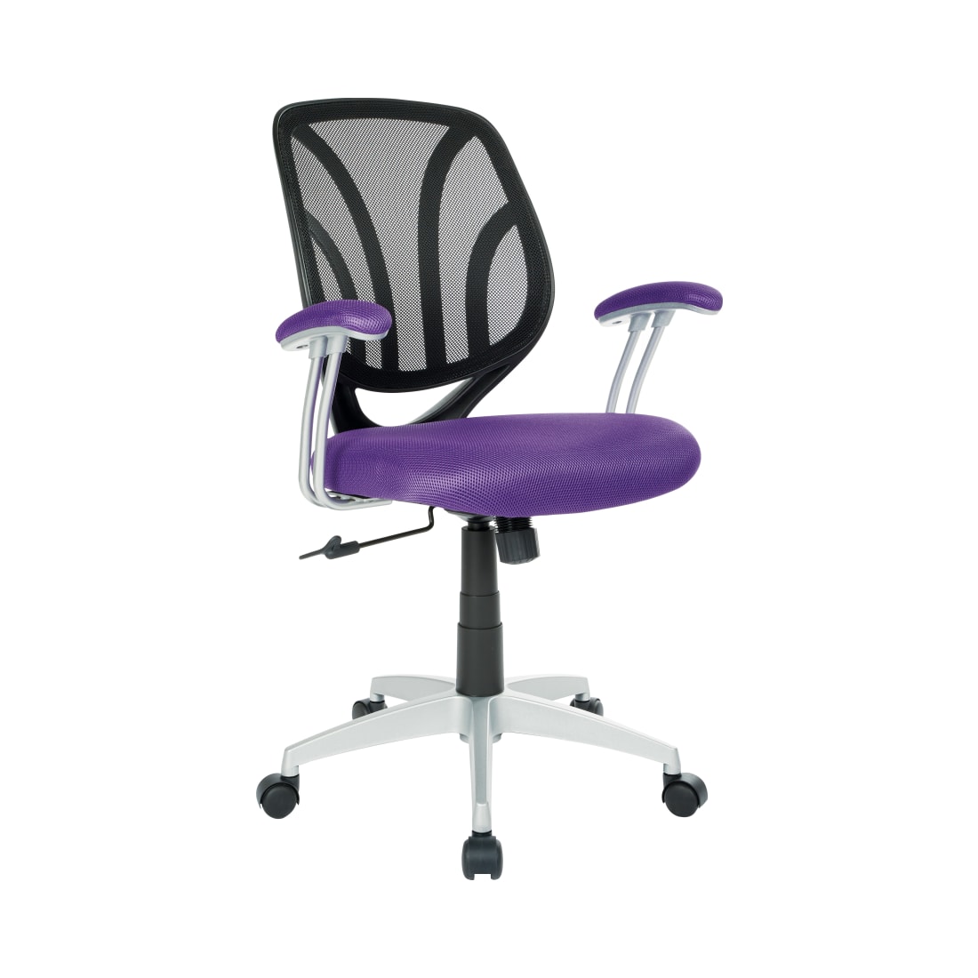 Screen Back Chair with Purple Mesh Fabric and Silver Coated Arms and Base