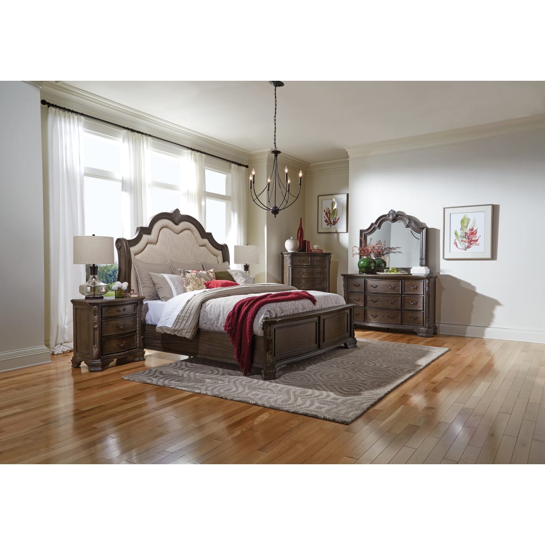 Alexandria Antique Bedroom - Bed, Dresser & Mirror - King