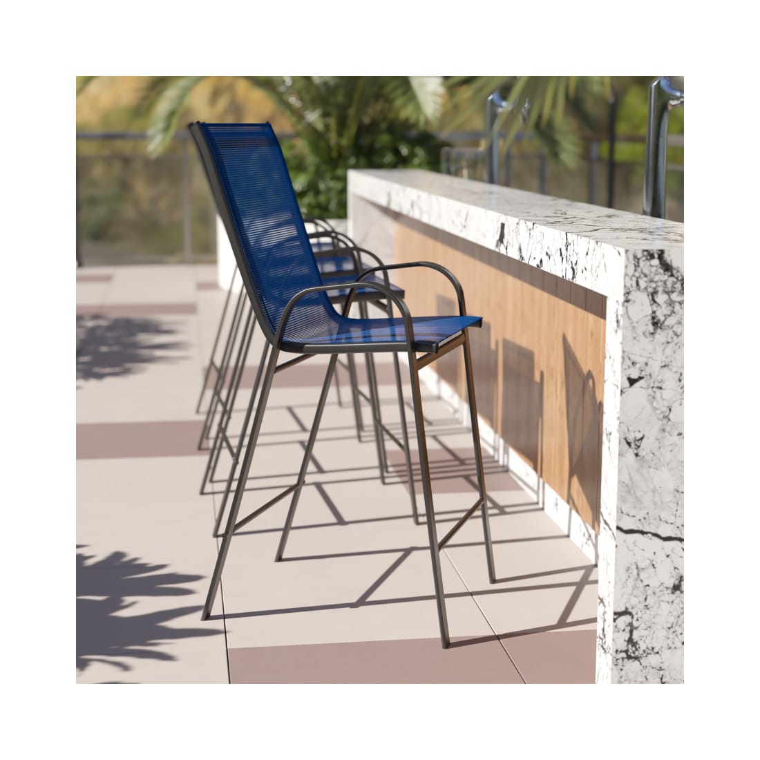 4 Pack Brazos Series Navy Outdoor Barstools with Flex Comfort Material and Metal Frame - 4JJ092HNVGG
